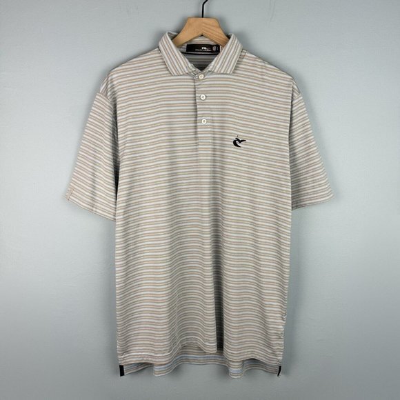Ralph Lauren RLX Mens Golf Polo Shirt Grey Blue‎ Striped Performance Size Large - Picture 1 of 8